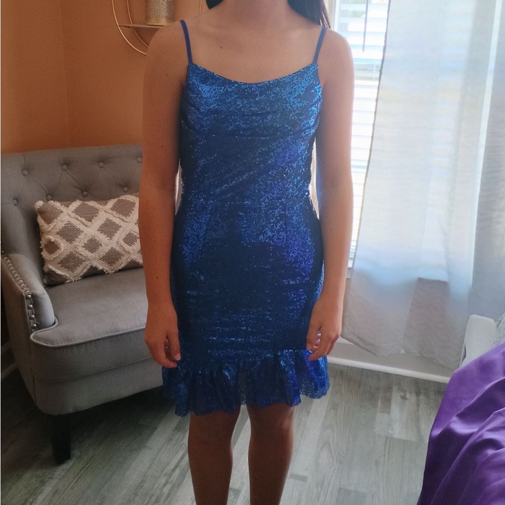 Dark Blue Sequin Homecoming Dress